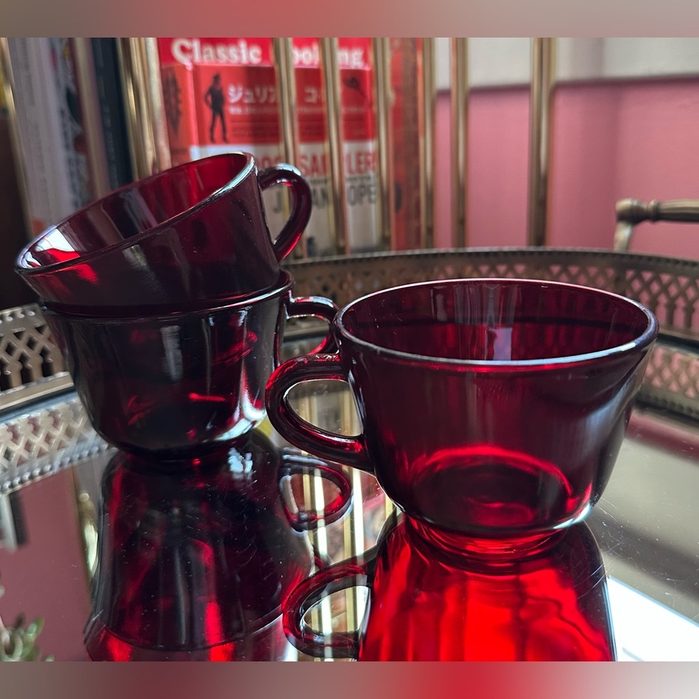 Set of 3 1940's Anchor Hocking Monarch Royal Ruby Red Glass